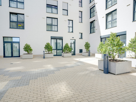 View onto the building from the north-facing courtyard