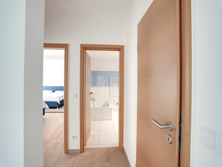 Entrance view towards separate toilet, bedroom and bathroom